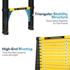 Corvids 4.4m (14.5 ft) Folding Carbon Steel Telescopic Ladder, 2-Year Warranty, 15-Step Heavy Duty Extension Ladder, Q195 Rustproof Alloy Steel, Portable & Collapsible Ladder for Home & Outdoor use