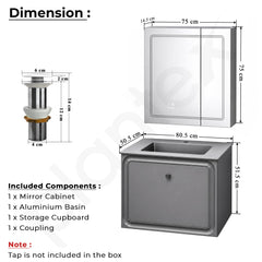Plantex Wall Mount Vanity Cabinet with Washbasin and Mirror/Rectangular Basin with Cabinet for Bathroom - (Cryston-800, Grey)-3