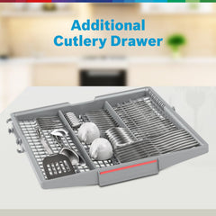 Bosch 14 Place Setting Dishwasher with Intensive Kadhai Program, 70⁰ Hot water wash, 3-Stage Adjustable Upper Rack, No Pre-Rinse (SMS46KI03I, Silver, Glass Protection Technology)