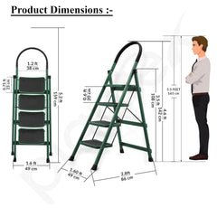 Plantex Hercules Pro 4-Step Foldable Ladder for Home with 150 kg Load Capacity/Heavy-Duty Steel Ladder/Anti-Slip Wide Step/Strong, Stable & Multi-Purpose (Green)-3