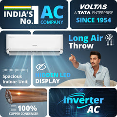 Voltas 1 ton 5 star,New star rated, Inverter Split AC (Copper, Convertible 5-in-1 Cooling Mode,2-Way Air Swing, Anti-dust Filter with Anti Microbial Coating,Auto Clean (125INV VECTRA ZEN SILVER,White)