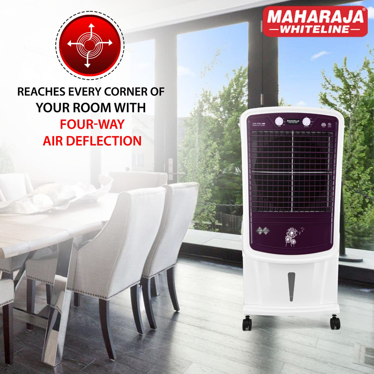 Maharaja Whiteline AIR PRO 80 Air Cooler with 80 ltr Large Tank Capacity, 190W (White & Royal Purple)