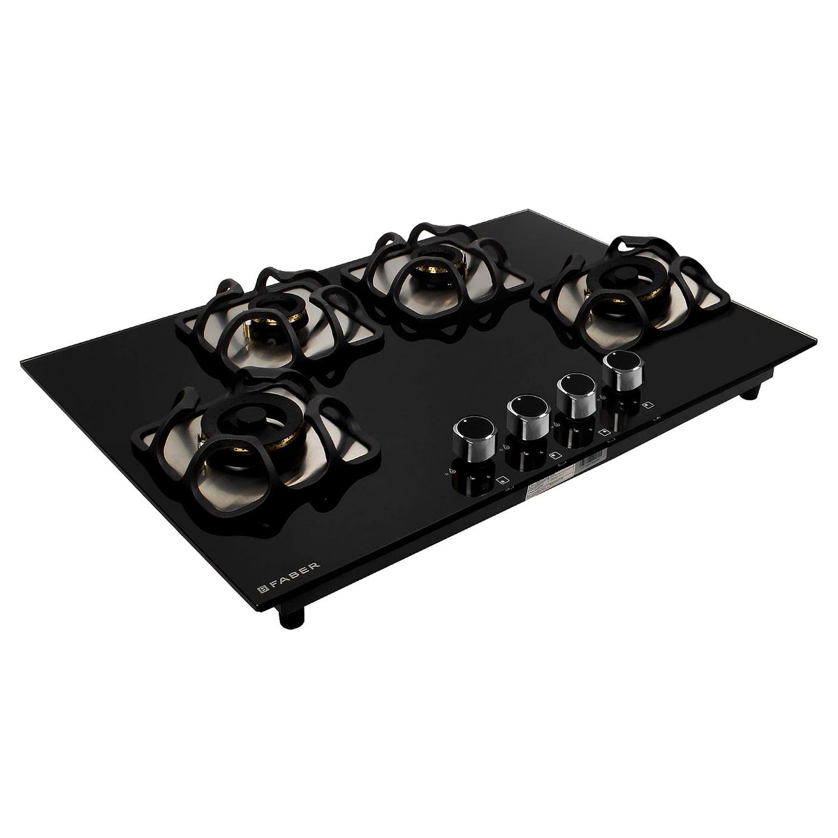 Faber Hobtop Imperia Plus 784 BRB CI BK 4 Brass Burner Auto Electric Ignition Glass Top, Black