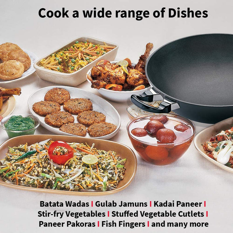 Hawkins Futura 4 Litre Deep Fry Pan, Non Stick Kadai, Round Bottom Kadhai, Big Non Stick Kadai, Black (NK40)