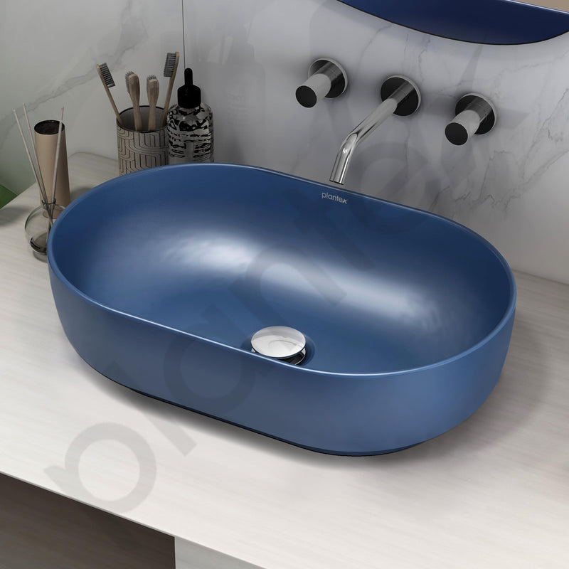 Plantex Wash Basin for Bathroom/Tabletop Designer Ceramic Basin/Countertop Basin/Home/Office (Blue - 22 x 14 x 6 Inch)-6