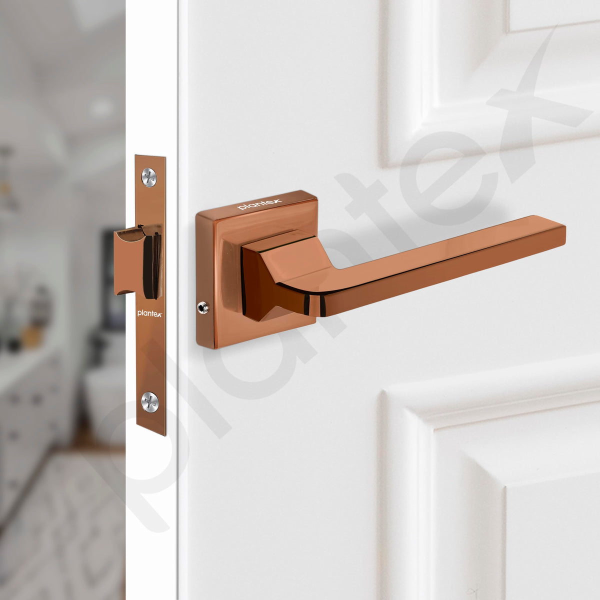 Plantex Heavy Duty Door Lock “ Bathroom Door Lock/Mortise Keyless Handle Set for Home/Bathroom/Store Room/Balcony/Office with Baby Latch (605 - Rose Gold)-4