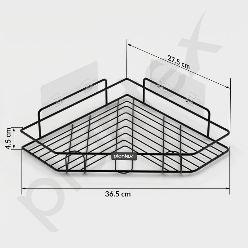 Plantex Self Adhesive Corner Shelf for Bathroom/Adhesive Shelf for Kitchen - with Magic Sticker/Bathroom Organizer Without Drill - Pack of 2 (Diamond, Black)-3