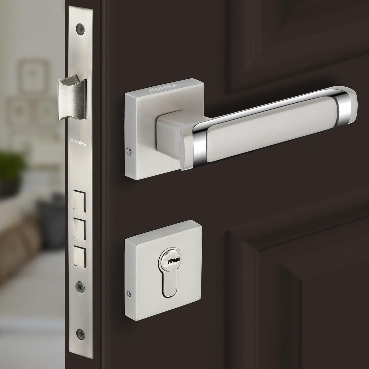 Plantex Mortise Door Lock for Home/Main Door Lock Set with 3 Years of Warranty/Mortice Lock for Door with Brass Lock Body & Cylinder (7127, Satin White & Chrome)