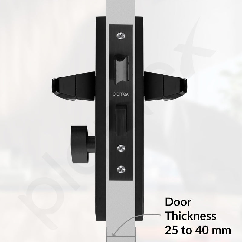 Plantex Heavy-Duty Door Lock Set - Main Door Lock Handle Set/Mortise Lock with 3 Keys, Brass Lock Body & Cylinder (8114 - Z Black & DC Black)-5