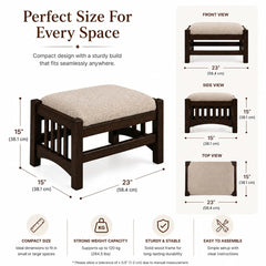 Wooden Ottoman Foot Stool with Upholstered Cushion Seat, Solid Wood Foot Rest Stool for Living Room, Bedroom, L