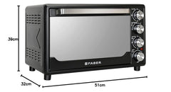 Faber 34L Double Glazed 1600W OTG|Bake, Toast, Roast, Grill|6 Functions, Upper & Lower Heating, Rotisserie, 360° Convection,Crumb Tray, Double Glaze Glass|Bake Plate, Pizza Plate, Silicon Gloves|Black