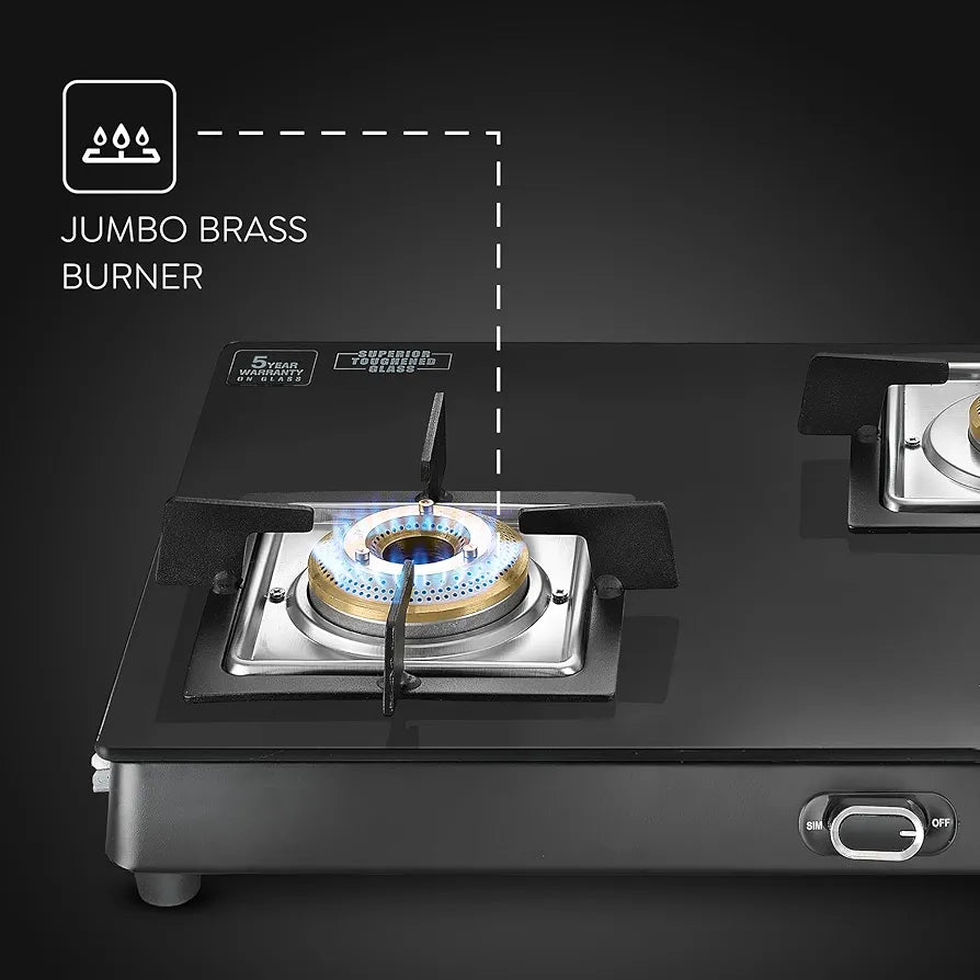 Prestige Royale Quadra 3Burner Gas Stove|Superior Toughened Glasstop with 5-Year Warranty| 3-Way Nozzle Design|Tri-Pin Jumbo Burner |Uniquely Designed Pan Support |Elegantly Designed Knobs|Black