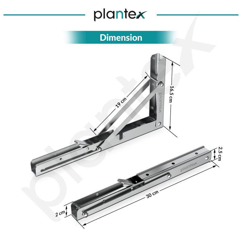 Plantex Heavy Duty 12 Inch Foldable Shelf Bracket/Stainless Steel Multipurpose Bracket/L Bracket/Space Saving Wall Bracket for Shelf/Folding Table Bracket for Home & Office (Pack of 2, Chrome)-3
