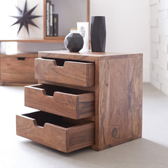 Kwarto Solid sheesham Cube 3 Drawers Sheesham Wood Bedside Table with 3 Drawers Storage