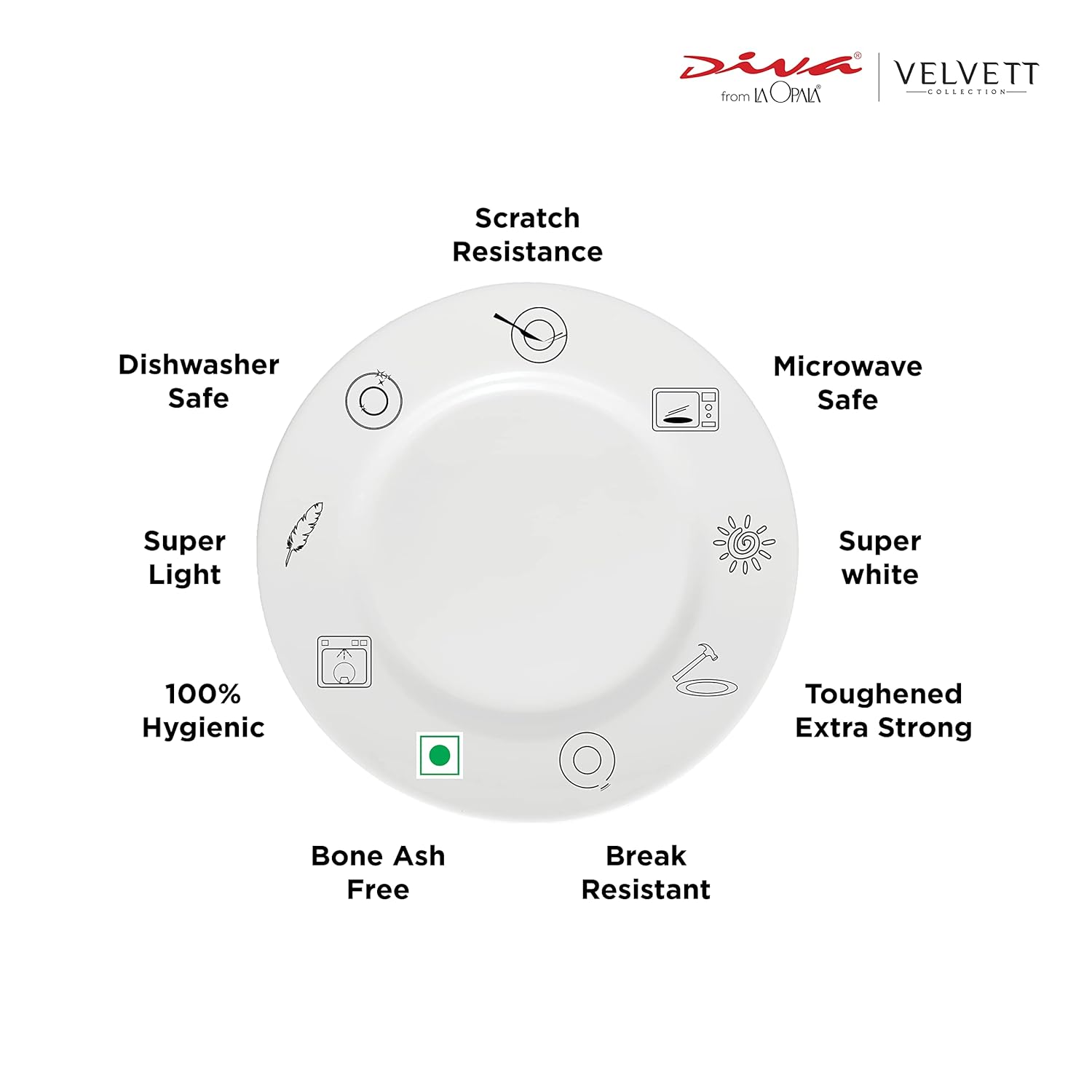 La Opala Diva, Velvett Collection Opal Glass Crockery | Cup & Saucer, Set of 12 | Pearl White, 160 ml | for Tea & Coffee | Microwave Safe | 100% Vegetarian | Extra Strong | Super Light | Super White