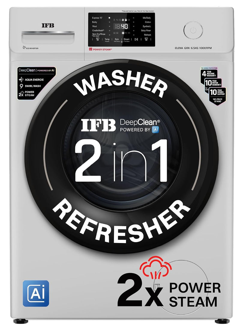 IFB 6.5 Kg 5 Star with 9 Swirl Wash, Steam Refresh, Eco Inverter Motor, DeepClean® Ai Powered Fully Automatic Front Load