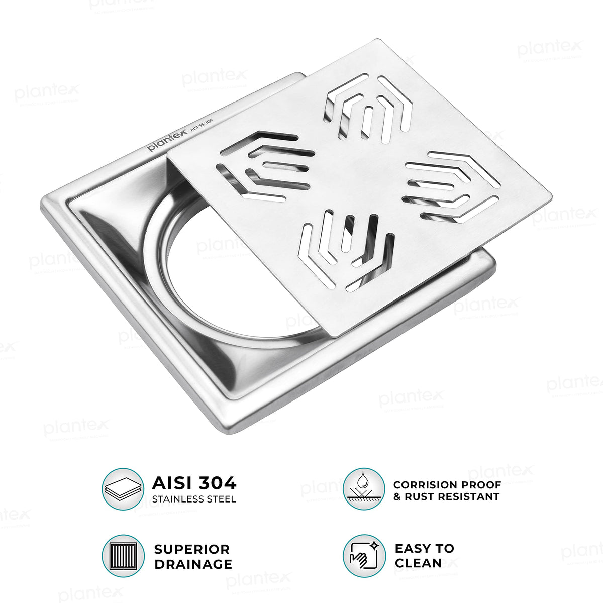 Plantex 304 Grade Stainless Steel Drain Cover/Drainage Cover/Drain Cover for Bathroom/Jali for Bathroom and Balcony- (6x6 inches)-4