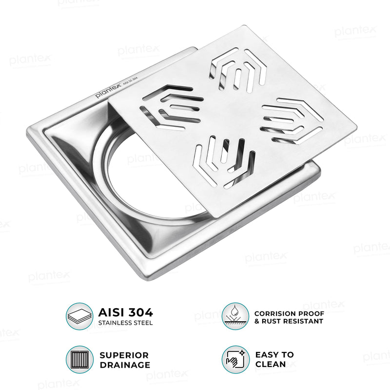 Plantex 304 Grade Stainless Steel Drain Cover/Drainage Cover/Drain Cover for Bathroom/Jali for Bathroom and Balcony- (6x6 inches)-4