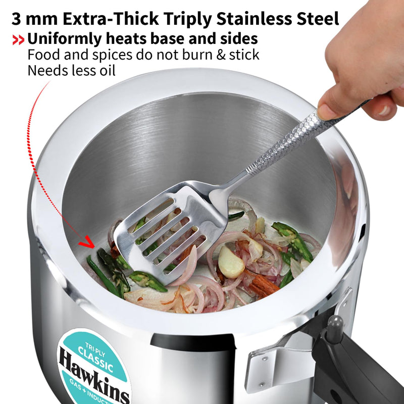 Hawkins Triply 3 Litre Classic Pressure Cooker, Triply Stainless Steel Induction Inner Lid & Tall Design Cooker, Silver (SSTCL3T)