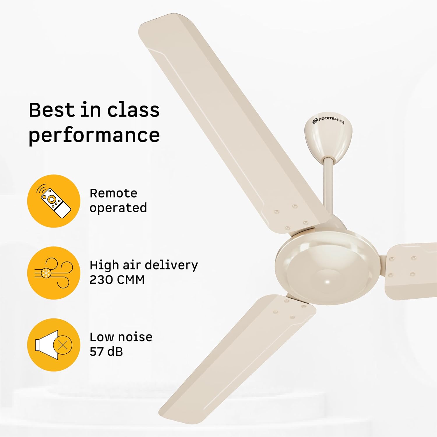 atomberg Ameza 1200mm Timeless BLDC Ceiling Fan with Remote|BEE 5 star|High Air Delivery|LED Speed Indicator|Low Noise|Timeless Design with Power Saving|2 Year Warranty|seasand Ivory