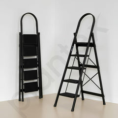 Plantex Ladder for Home 5 Steps/Foldable Ladder with Anti-Skid Wide Steps (30L x 20W cm)/Strong D-Shape Pipe with X-Support for More Stability/5 Year Warranty(Apex-Black)