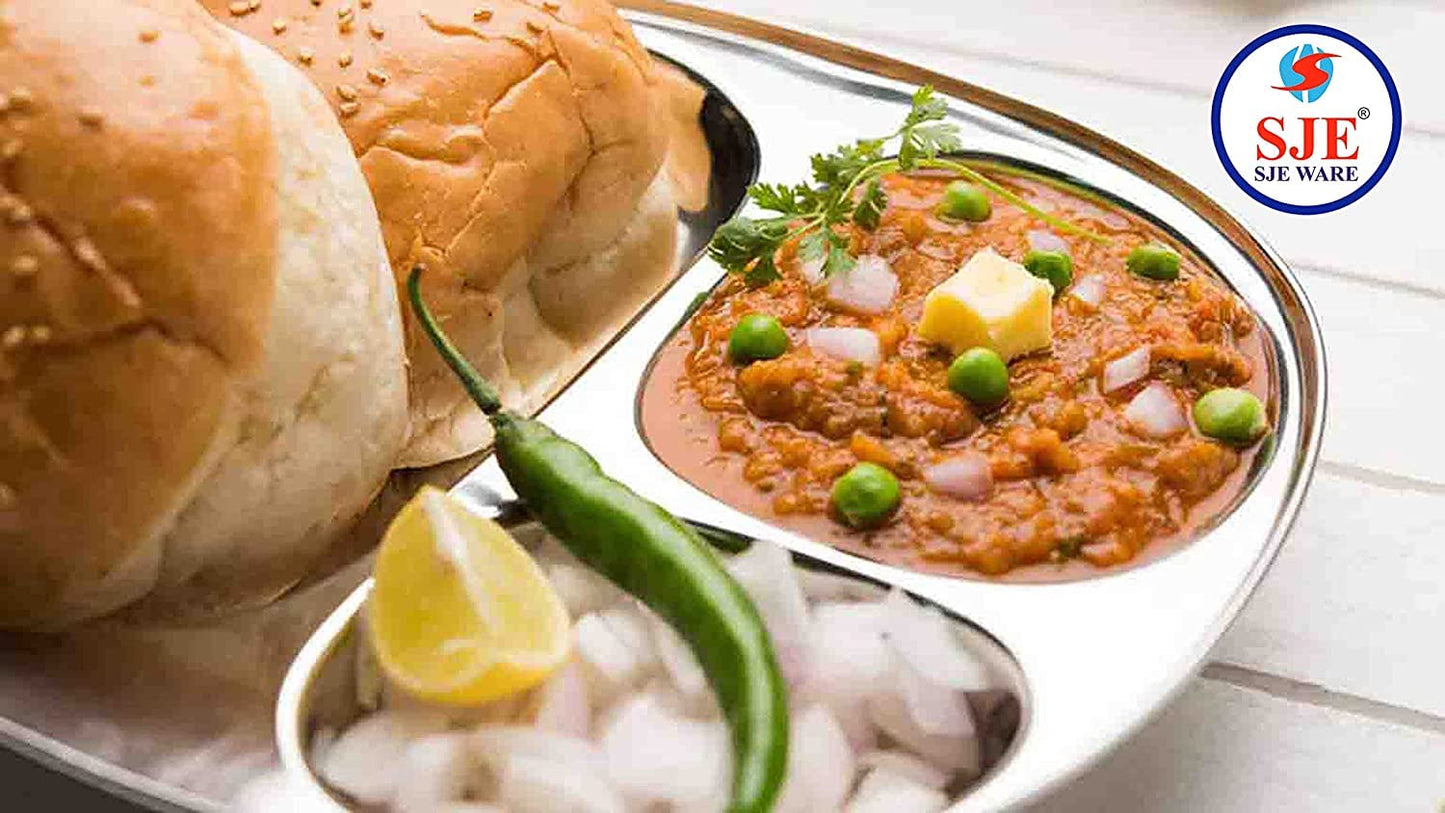 Dynore Stainless Steel 3 in 1 Three Compartment Rectangular Nasta/Snacks/Kids Nasta Plate/Partition Plate- Set of 6