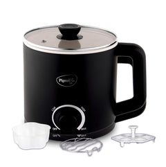 Pigeon By Stovekraft Swift Multi-Cook Kettle 1.5L, Egg Rack - Black | Double Layered | Food Grade Stainless Steel Inner Wall | Glass Lid | Auto Shut-Off, 600 Watts