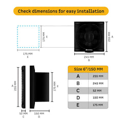 atomberg Efficio Exhaust 6 Inches | Suitable for Bathroom, Kitchen | BLDC Motor | Easy to Clean | 2 Year Warranty (Black)