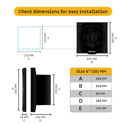 atomberg Efficio Exhaust 6 Inches | Suitable for Bathroom, Kitchen | BLDC Motor | Easy to Clean | 2 Year Warranty (Black)