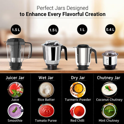 V-Guard Citius 750 Watt Juicer Mixer Grinder (New Launch) |3 Year Motor Coverage by V-Guard | 4 Jars | Juicer, Wet, Chutney & Dry| Sturdy Juicer Jar | Precision Blend SS Blades | Black