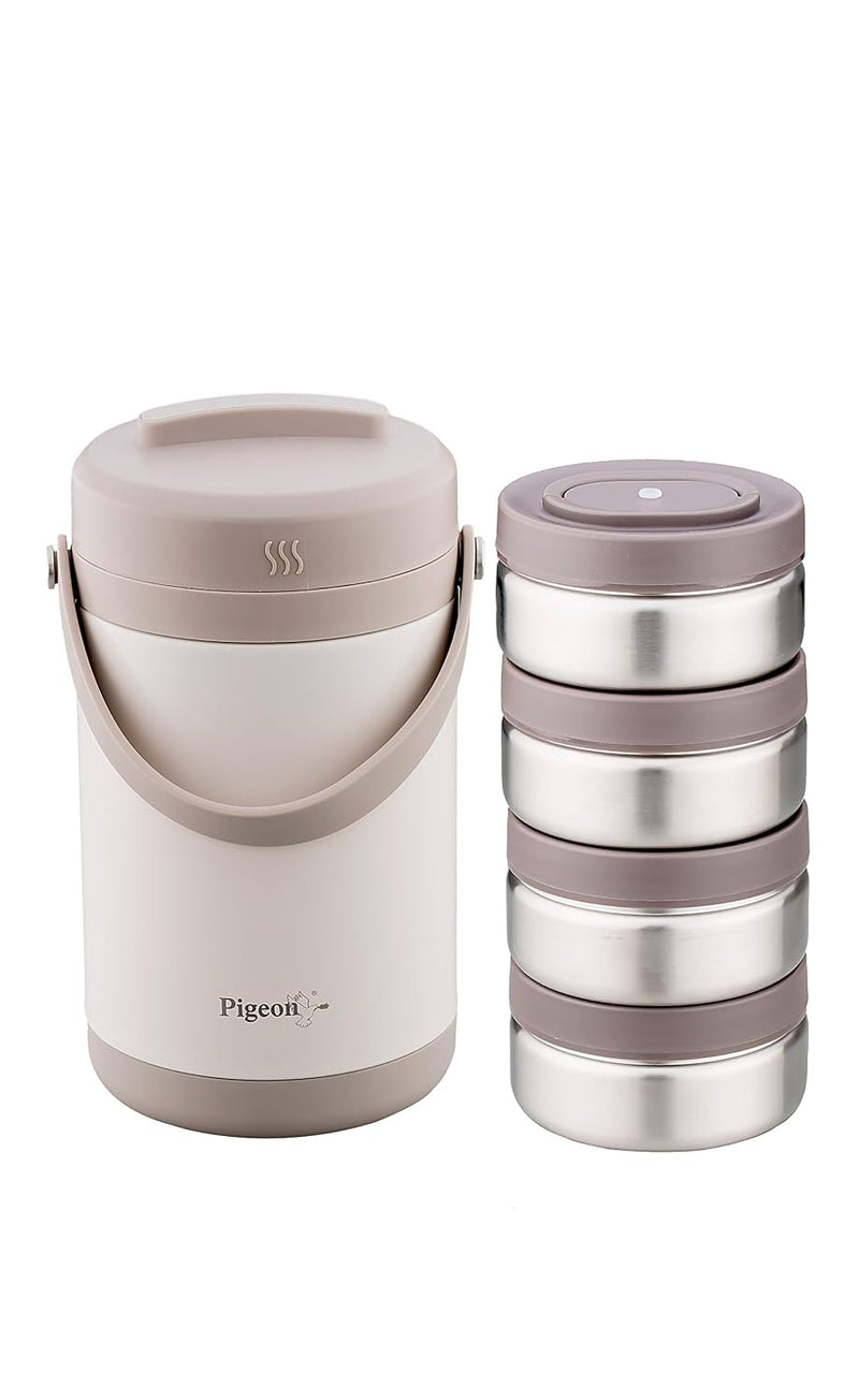 Pigeon-Fusion Vacuum Insulated Stainless Steel Lunch Box-4 Warm Grey, 25.5x15.5x27 (50405-Warm Grey)