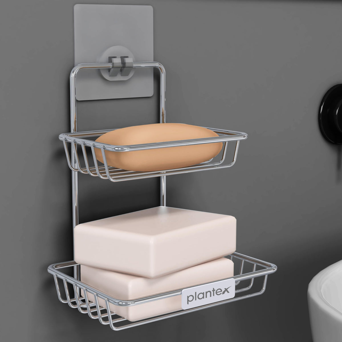 Plantex Self-Adhesive Stainless Steel Wall Mounted Soap Holder for Bathroom/Double Layer Soap Dish/Soap Holder Without Drilling - Bathroom Accessories