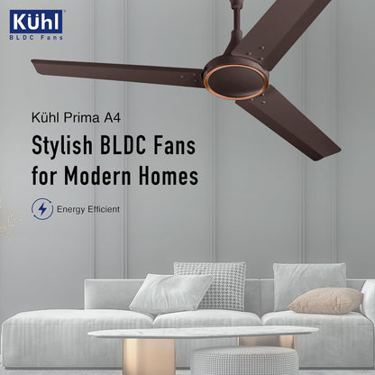 KUHL Prima A4 1200 mm BLDC 65% Power Saving BLDC Ceiling Fan With Remote | BEE 5 Star Rated & ISI Marked | High Air Flow | 5 Year Warranty | Espresso Brown