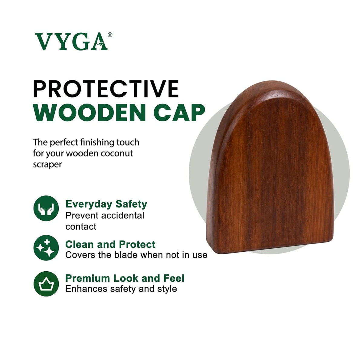 Vyga Curv Teakwood Coconut Scraper with Protection Cap