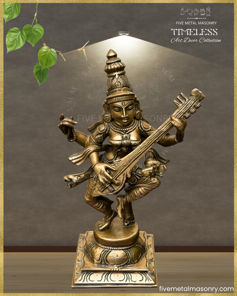 Nrtta (Dancing) Saraswati Panchaloha Bronze Icon - 13" - Timeless Collection