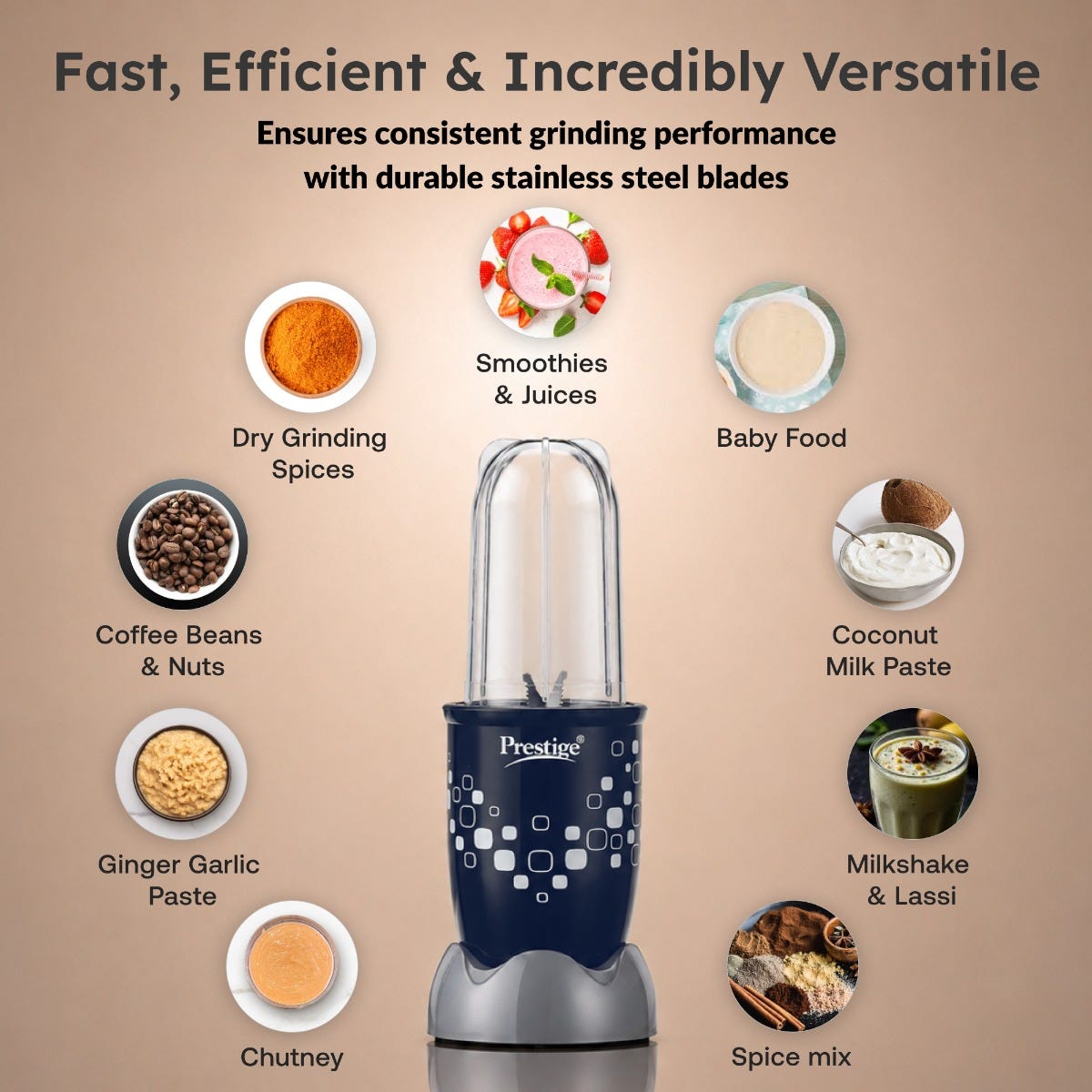 Prestige Crysta Chef Air Fryer 5.5 L + Prestige Nutri-Mate 400W Mixer Grinder, 2 Jars & 3 Lids, Dual Safety Interlock, 1Y Warranty