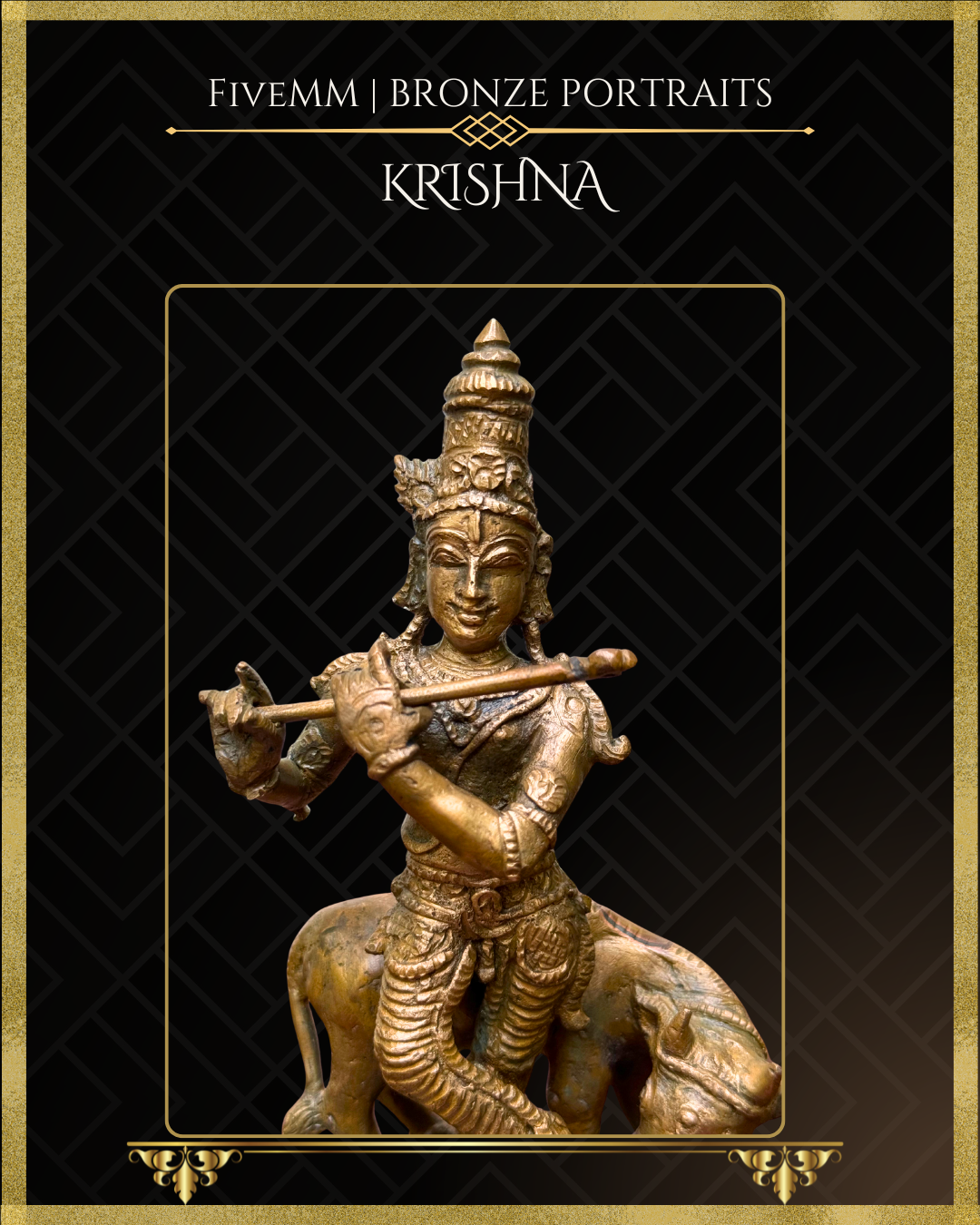 Krishna with cow & calf Panchaloha Bronze Icon - 6.5"
