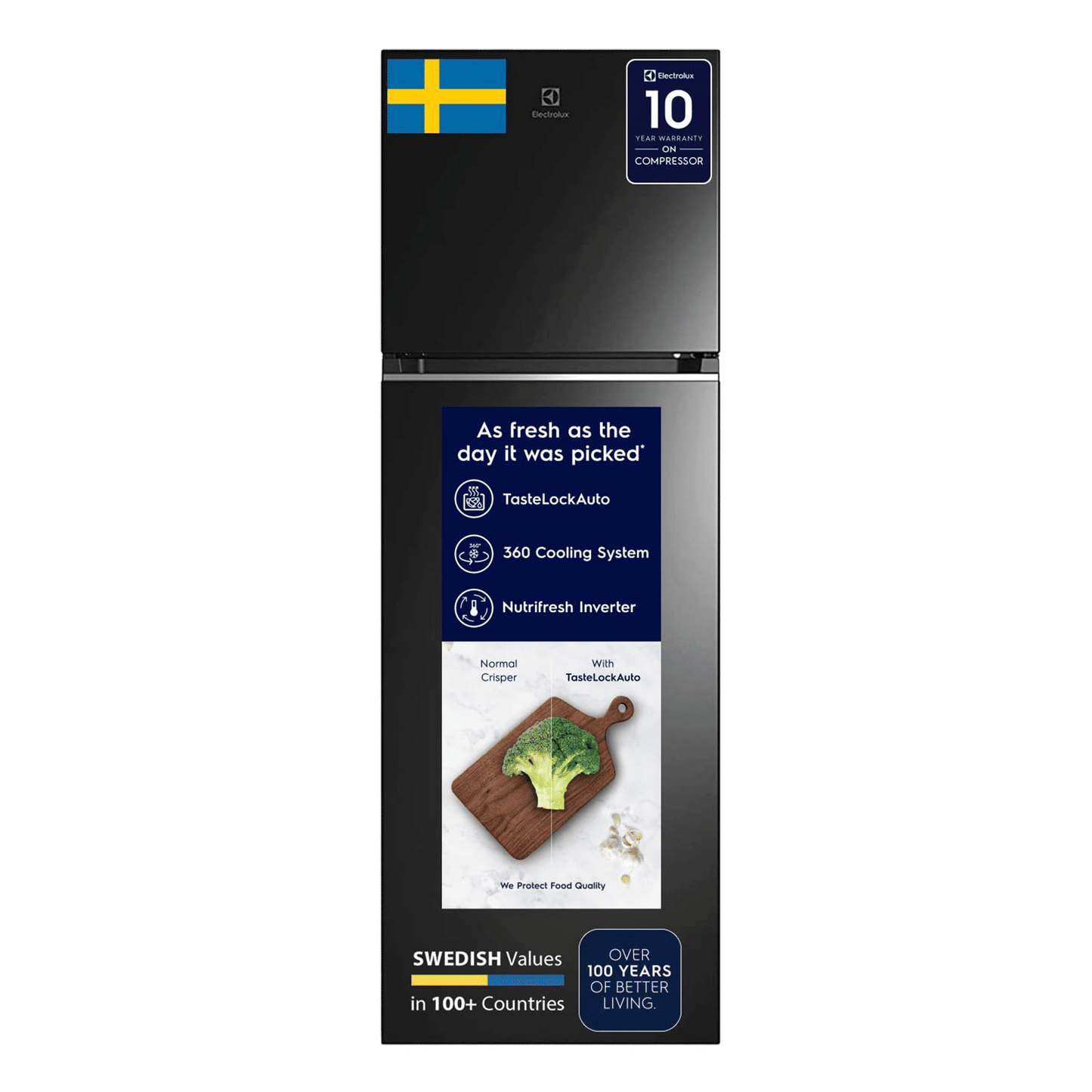 Electrolux UltimateTaste 300 341 Litres 2 Star Frost Free Double Door Refrigerator with Door Alarm (ETB3700K-H, Glossy Black Steel)