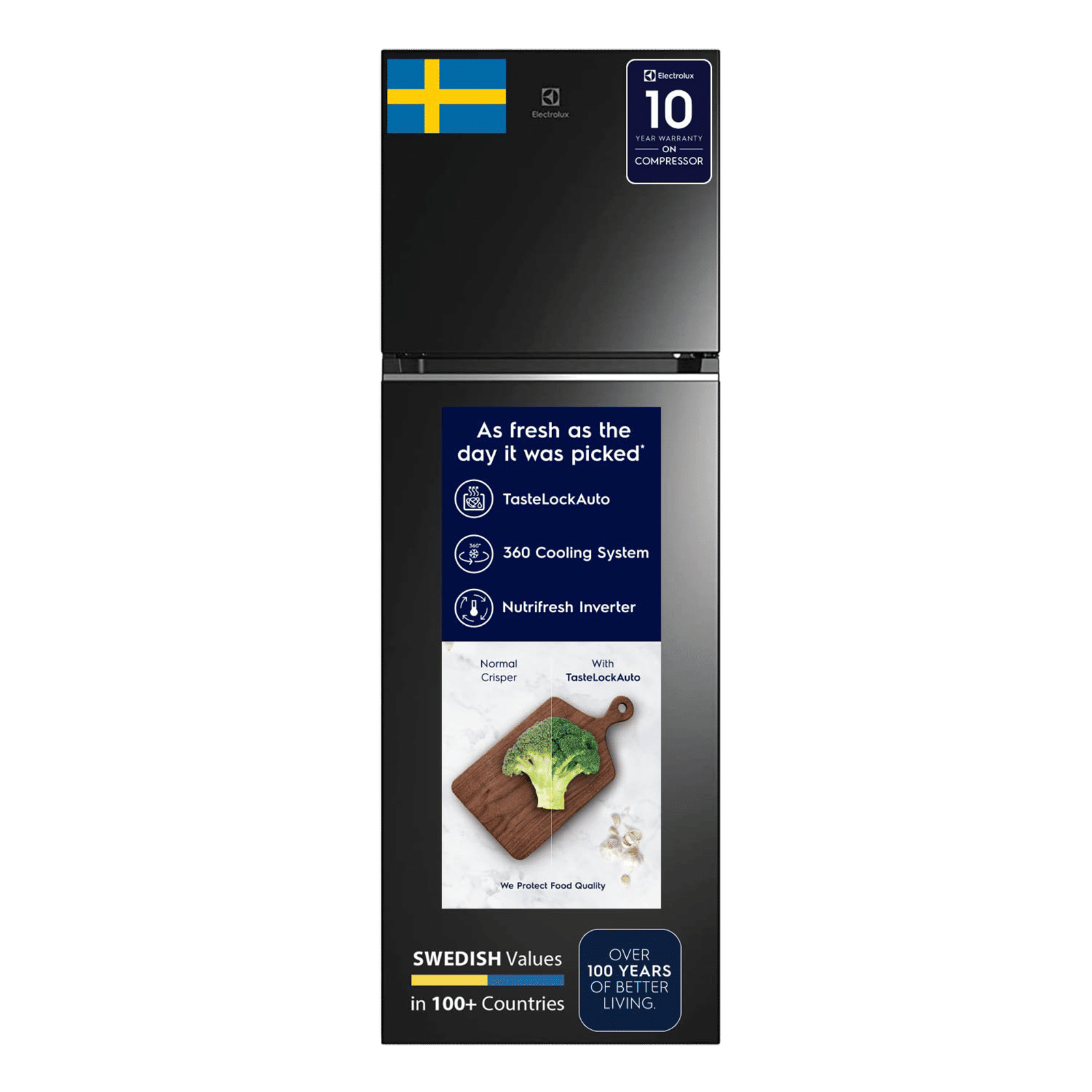 Electrolux UltimateTaste 300 341 Litres 2 Star Frost Free Double Door Refrigerator with Door Alarm (ETB3700K-H, Glossy Black Steel)