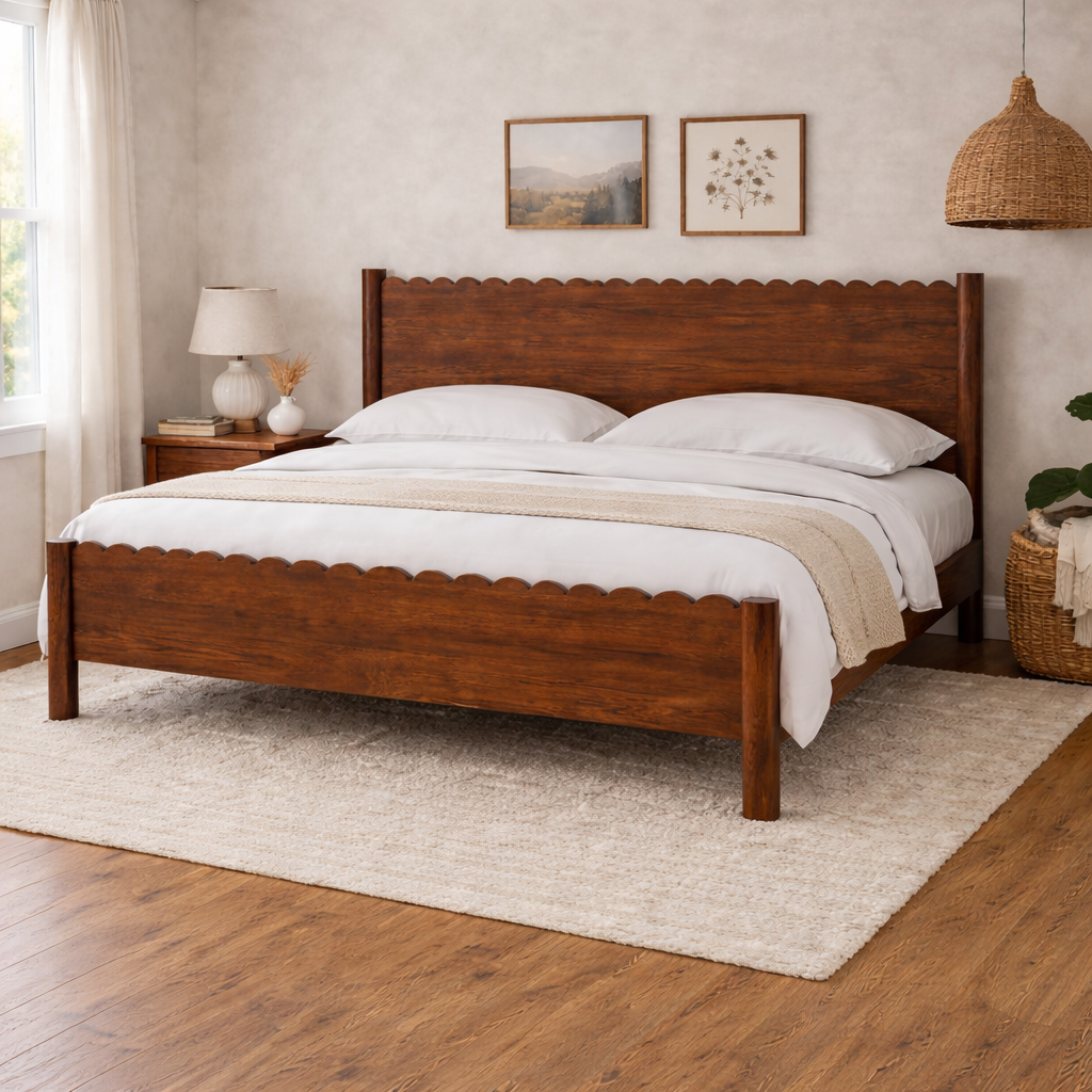 Indiana Scalloped Edge Solid Wood Elegant Bed