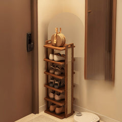 Astera Premium Wooden Shoe Rack with Woven Cane Sides