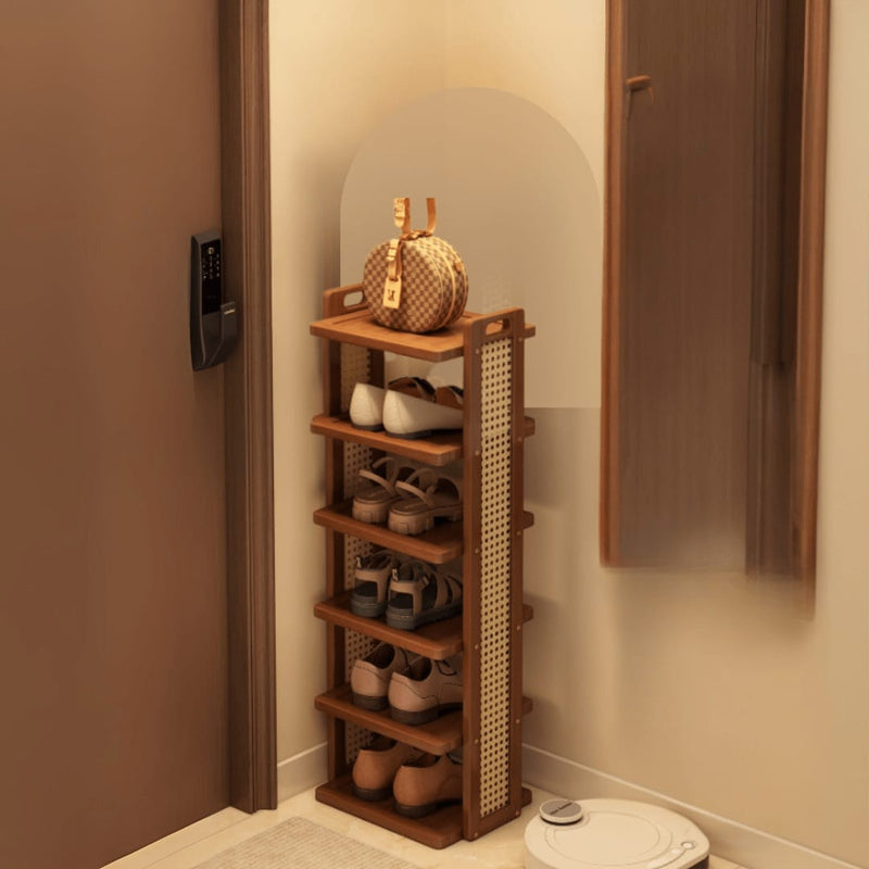 Astera Premium Wooden Shoe Rack with Woven Cane Sides
