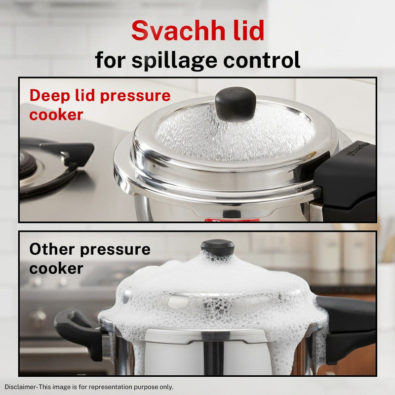 Prestige Deluxe Alpha Svachh Stainless Steel Spillage Control Pressure Cooker, 4 L (Silver), Prestige Omega Deluxe Granite Non-stick Round Base Omni Tawa, 25 cm (Black)