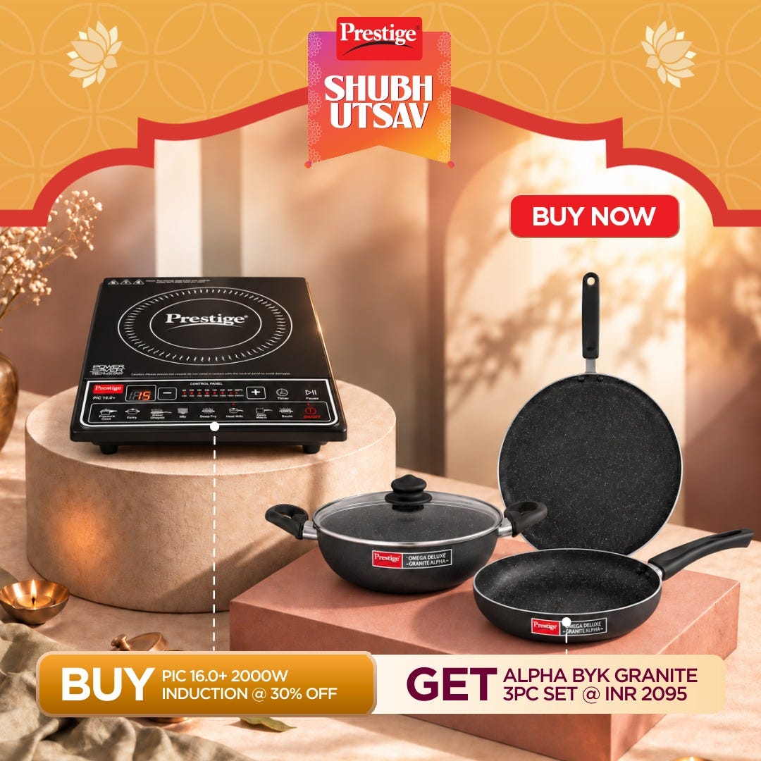 Prestige PIC 16.0 Plus 2000W Induction Cooktop, 4KV Surge Protection + Prestige Omega Deluxe Granite Alpha 3 Pc BYK Non-Stick Set: Kadai 24cm with Glass Lid, Omni Tawa 28cm, Fry Pan 24cm