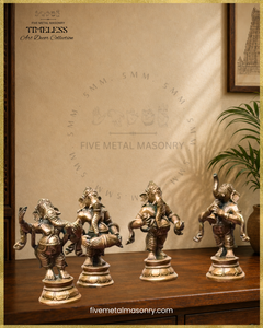 Musical Ganesha Set (7 icons)  - Panchaloha Bronze Icon - 5"- Timeless Collection
