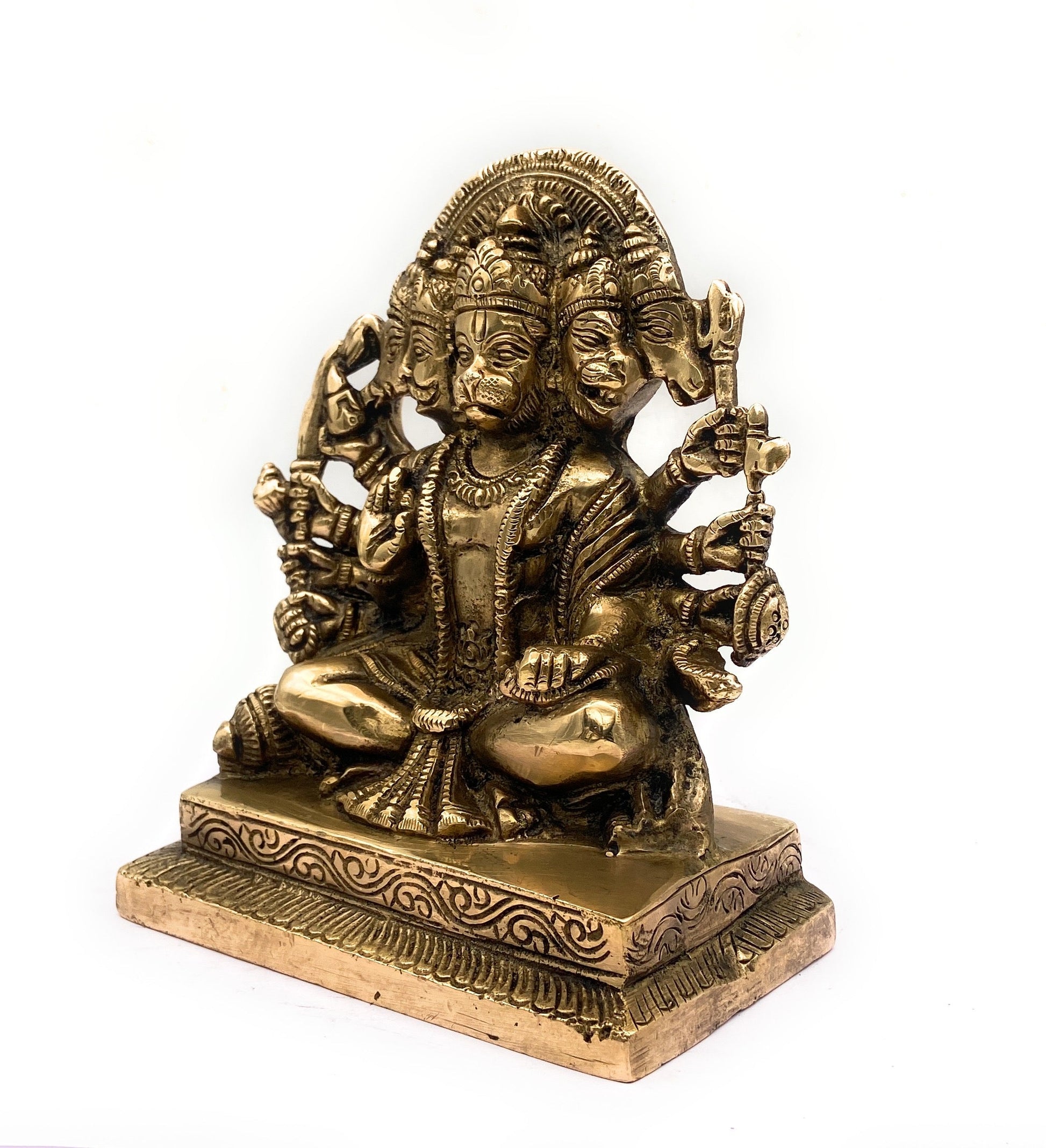 Panchamukhi Hanuman Brass Idol | Bajrangbali | Anjaneya | Maruti | Vayuputra | Mahavira | Handmade Hindu God Statue for Pooja & Home Decor,Gold, 7 Inch, 1 Piece