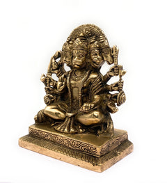 Panchamukhi Hanuman Brass Idol | Bajrangbali | Anjaneya | Maruti | Vayuputra | Mahavira | Handmade Hindu God Statue for Pooja & Home Decor,Gold, 7 Inch, 1 Piece