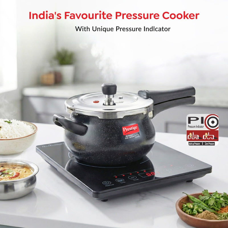 Prestige Deluxe Alpha Stainless Steel Pressure Cooker 4.0 L, Prestige Omega Deluxe Granite Non-stick Round Base Omni Tawa, 25 cm (Black)