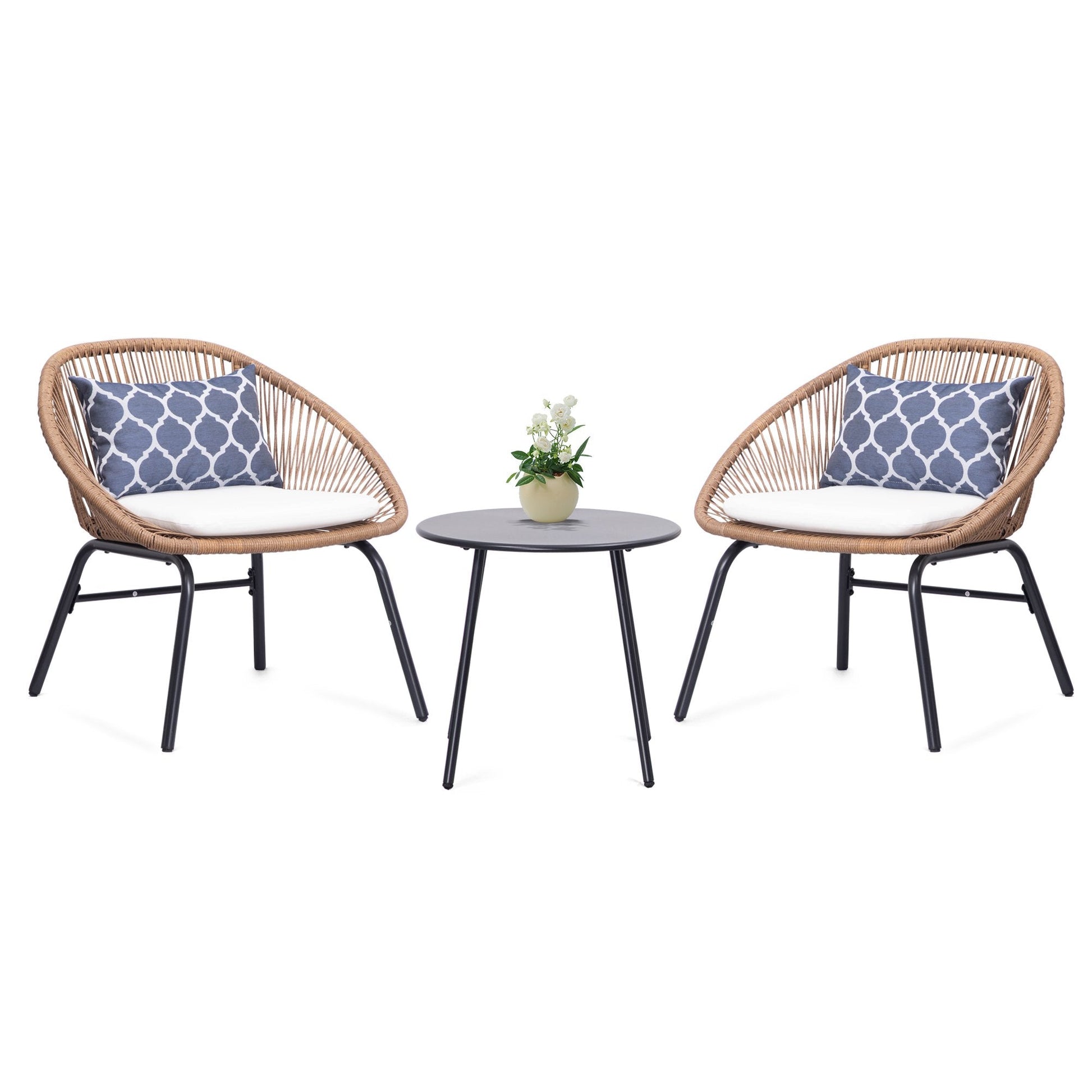 Pyros Outdoor Patio Seating Set 2 Chairs and 1 Table Set (Khaki)