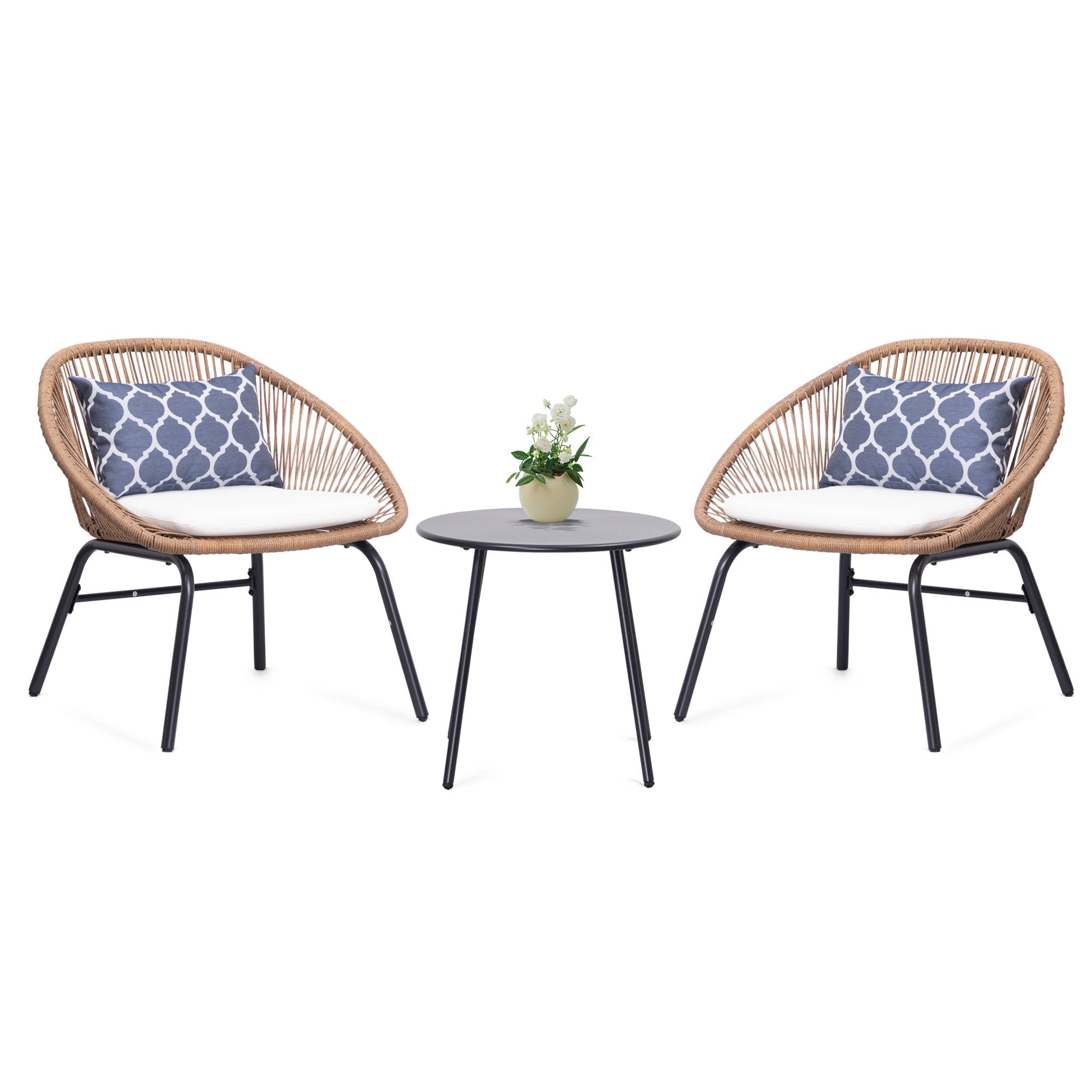 Pyros Outdoor Patio Seating Set 2 Chairs and 1 Table Set (Khaki)